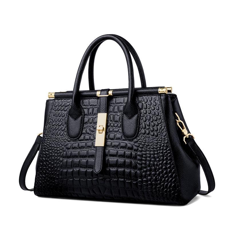 Retro Leather Crocodile Tote Bag High-End Fashion Online - Black