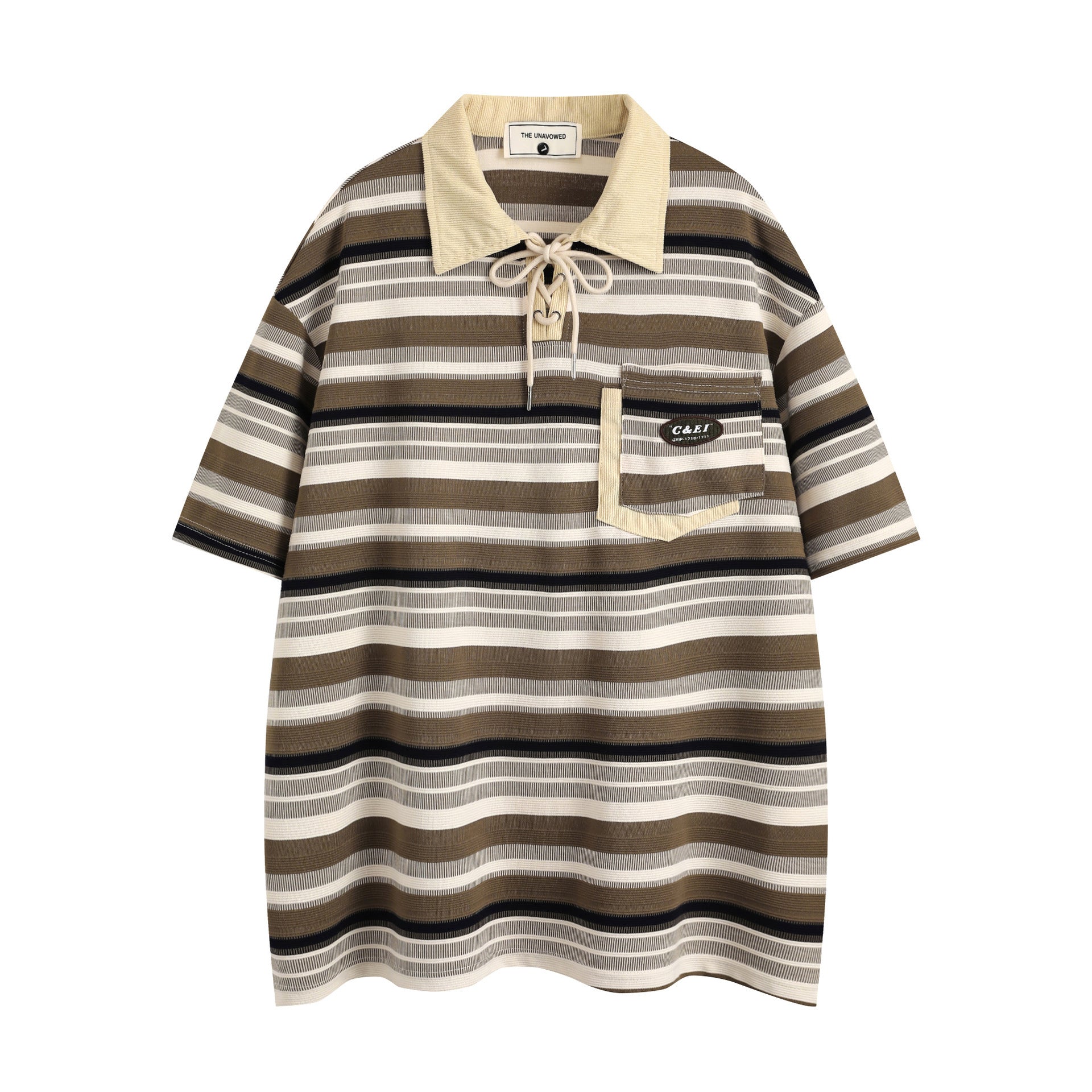 Retro Loose Striped Short-sleeved Polo Shirt For Men - Dark Brown / S