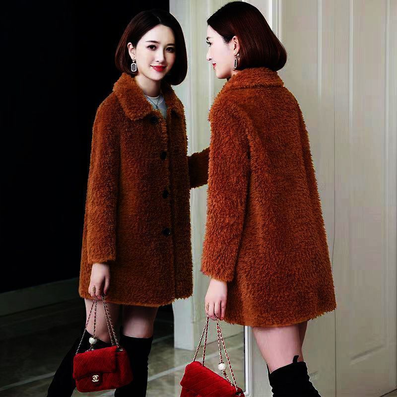 Women’s Thick Faux Cashmere Coat Mid-length - Caramel Color / M