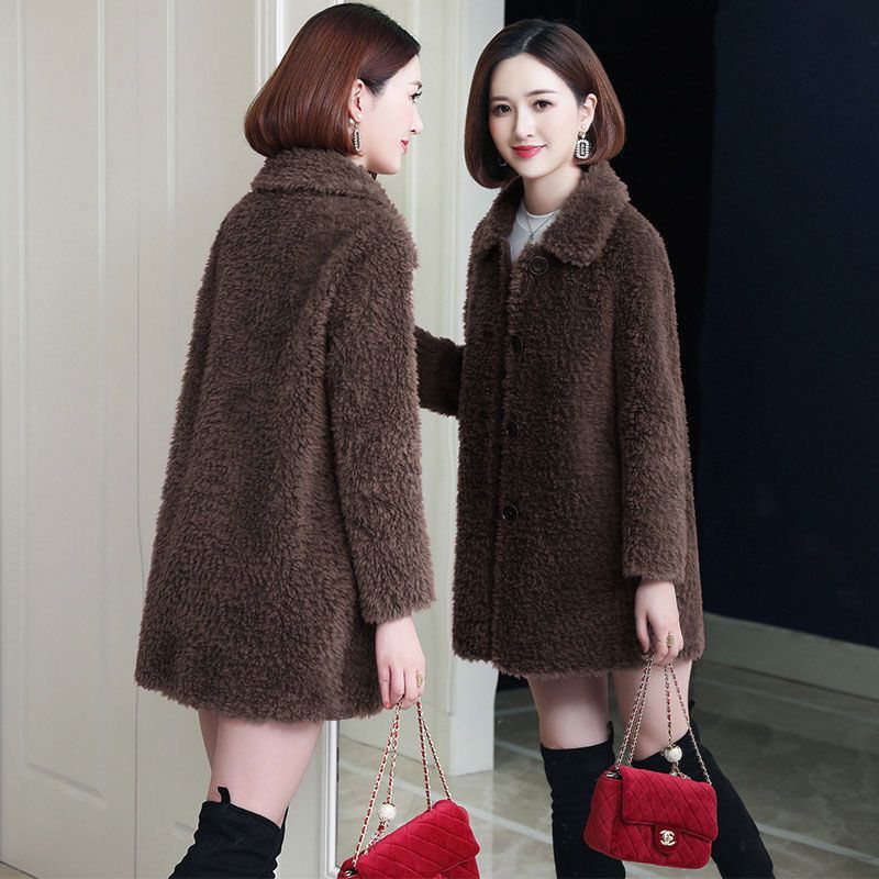 Women’s Thick Faux Cashmere Coat Mid-length - Dark Coffee Color / M