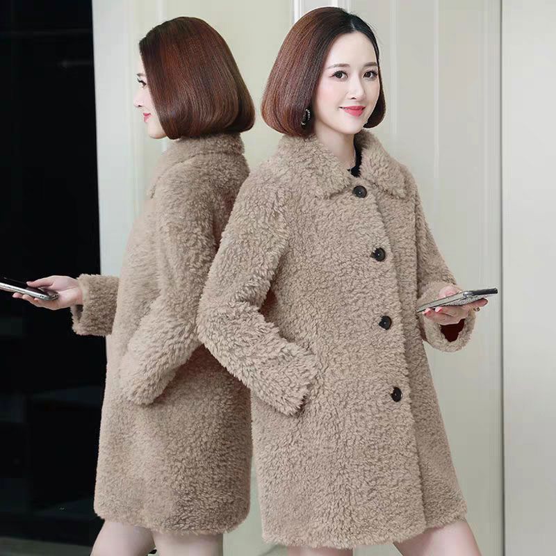 Women’s Thick Faux Cashmere Coat Mid-length - Light Brown / M