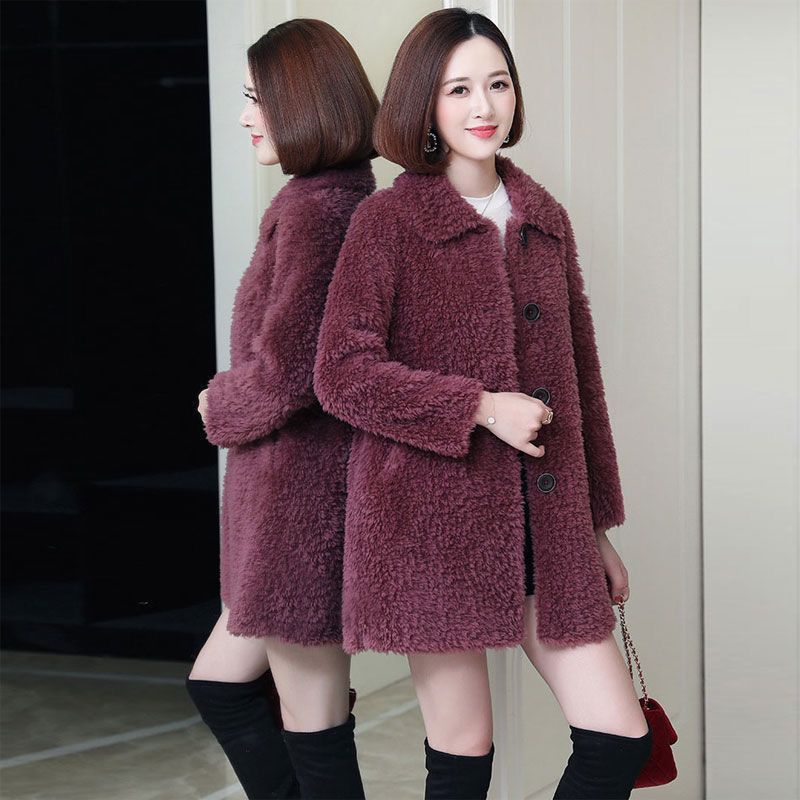 Women’s Thick Faux Cashmere Coat Mid-length - Rose Red / M