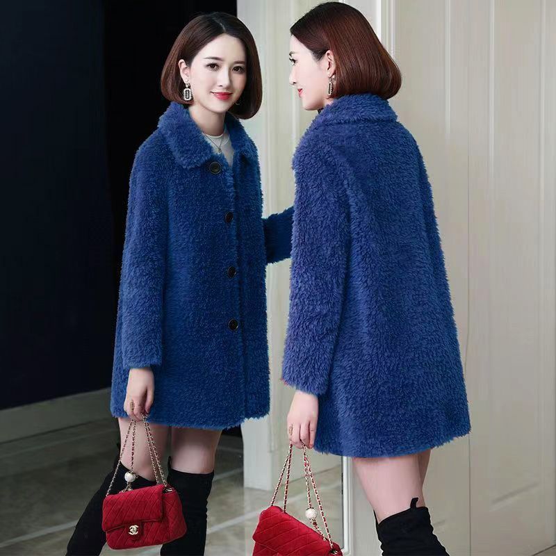 Women’s Thick Faux Cashmere Coat Mid-length - Sapphire Blue / M
