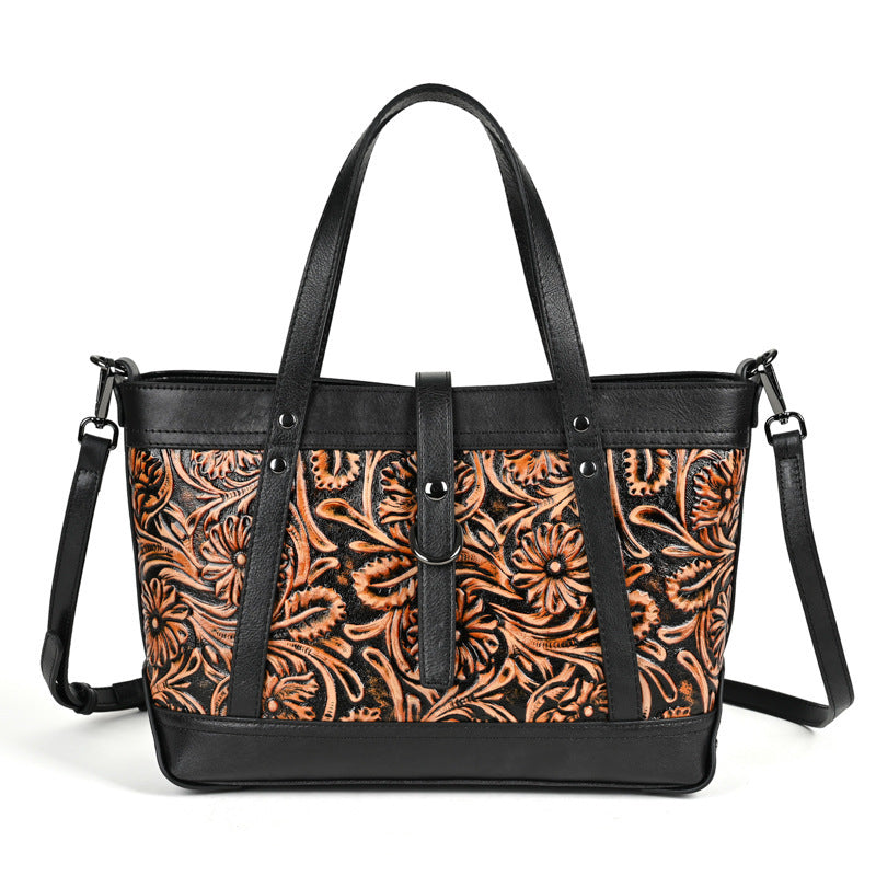 Retro Luxe First Layer Cowhide Bag High-End Fashion Online - Retro Black