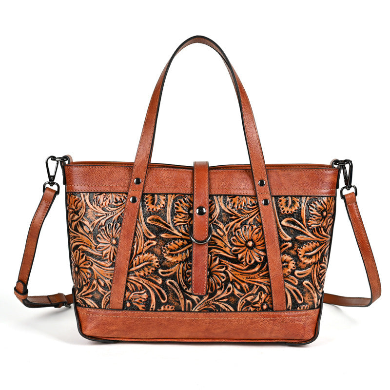 Retro Luxe First Layer Cowhide Bag High-End Fashion Online - Retro Brown