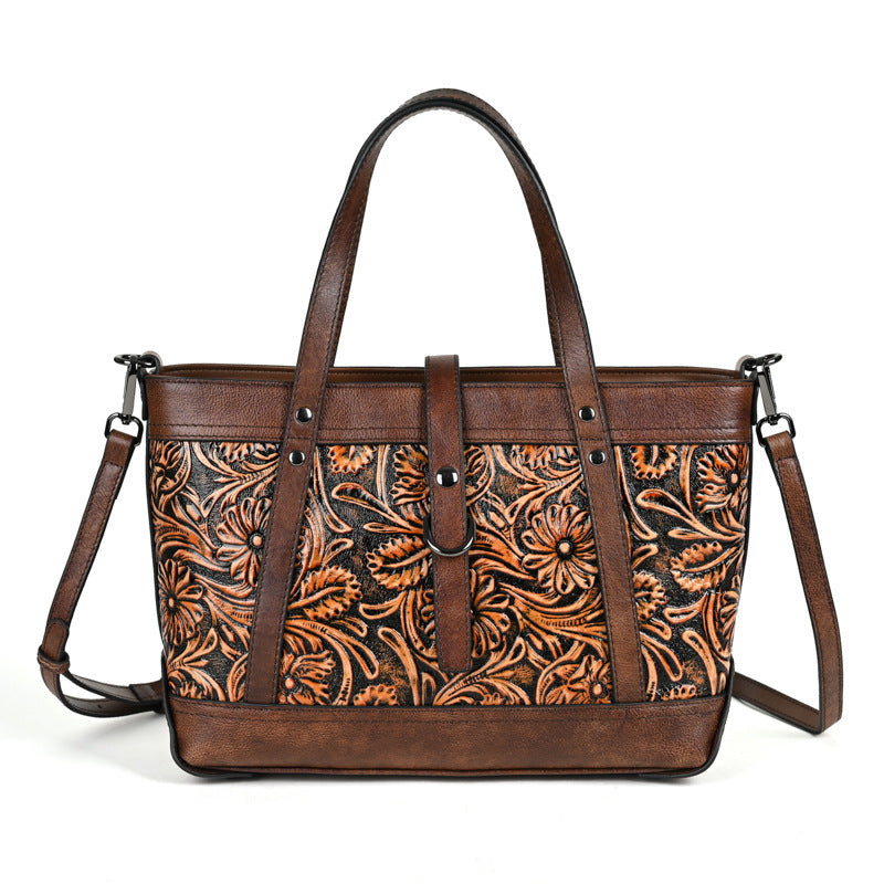 Retro Luxe First Layer Cowhide Bag High-End Fashion Online - Retro Coffee