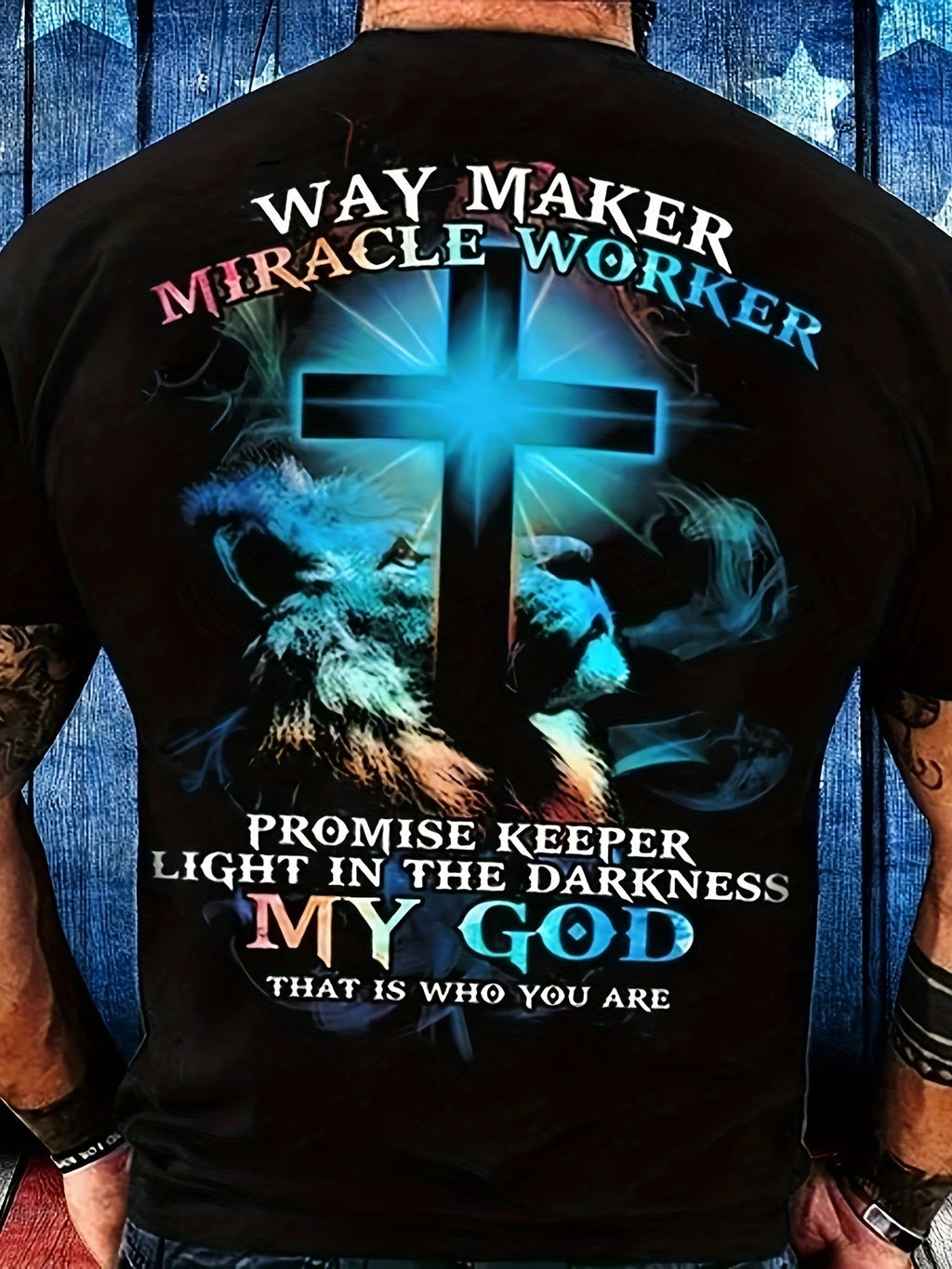 Way Maker Miracle Worker Pattern Men’s Fashionable 3D Digital Graphic T-shirt Slightly Elastic And Breathable Retro