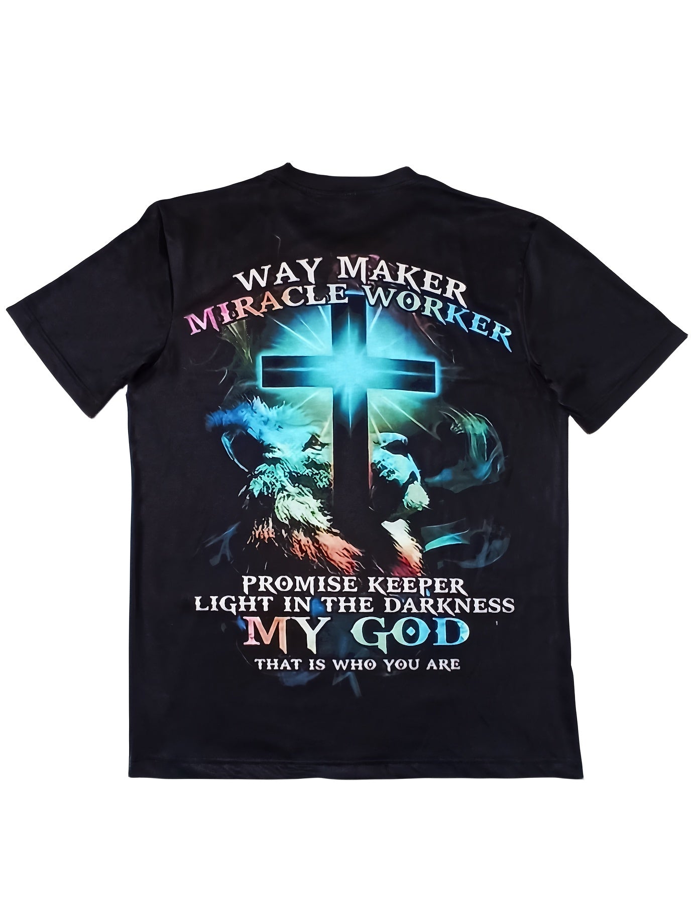 Way Maker Miracle Worker Pattern Men’s Fashionable 3D Digital Graphic T-shirt Slightly Elastic And Breathable Retro