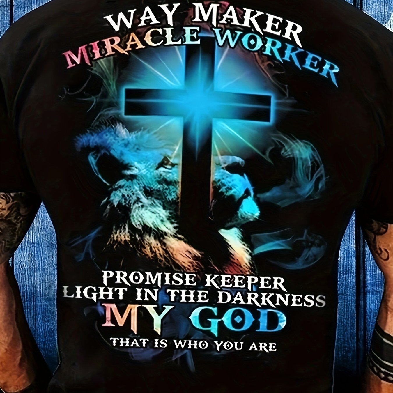 Way Maker Miracle Worker Pattern Men’s Fashionable 3D Digital Graphic T-shirt Slightly Elastic And Breathable Retro