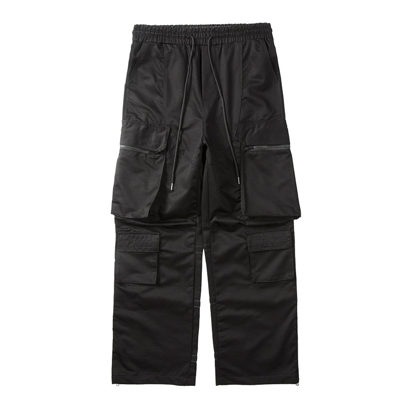 Multi Pocket Retro Velcro Side Zipper Men’s Casual Pants - Black / S