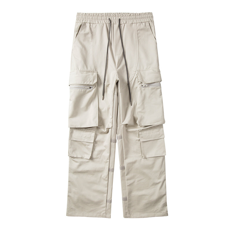 Multi Pocket Retro Velcro Side Zipper Men’s Casual Pants - Light Grey / S