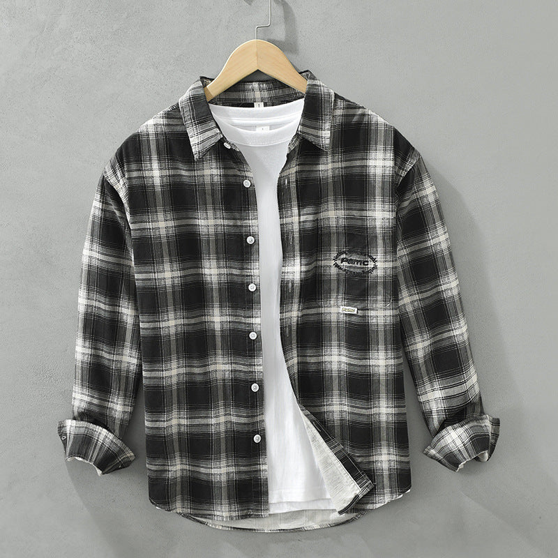 Artistic All-match Loose Comfortable Casual Plaid Long Sleeve Shirt - Black / M