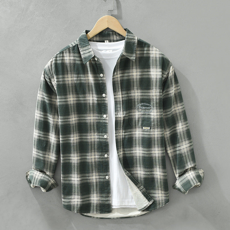 Artistic All-match Loose Comfortable Casual Plaid Long Sleeve Shirt - Green / M