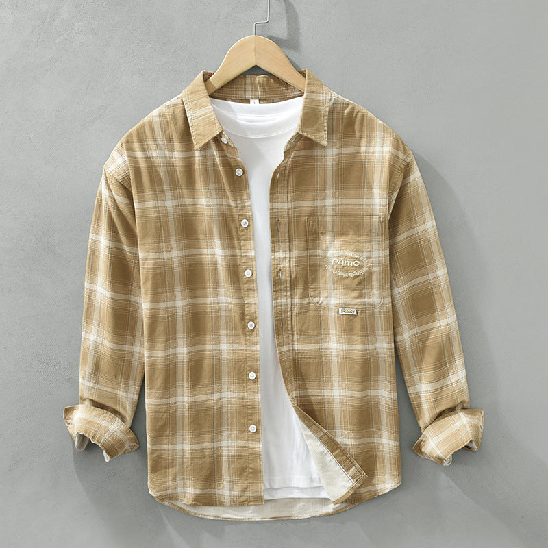 Artistic All-match Loose Comfortable Casual Plaid Long Sleeve Shirt - Yellow / M