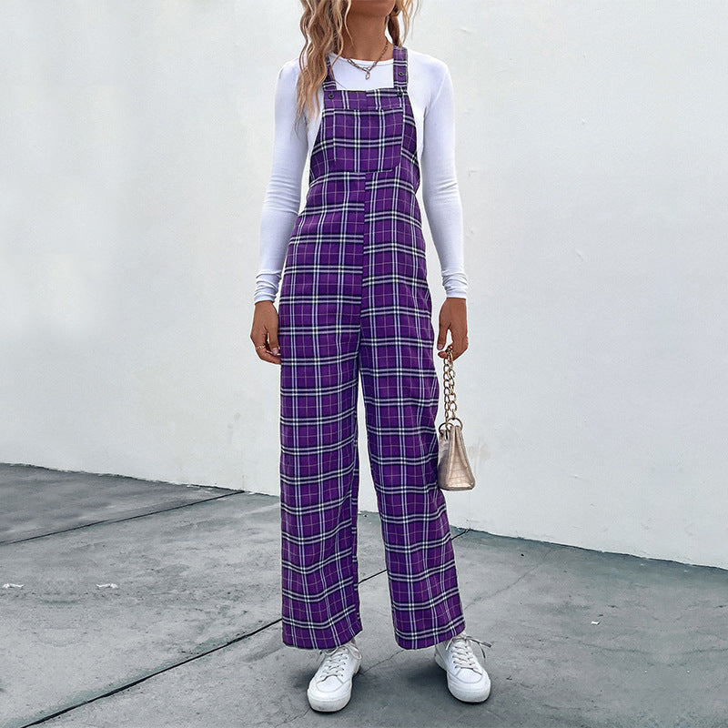 Plaid Spaghetti Straps Casual Jumpsuit Women’s Clothing