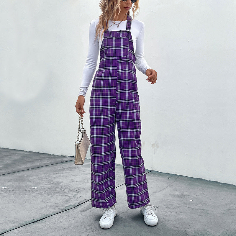 Plaid Spaghetti Straps Casual Jumpsuit Women’s Clothing