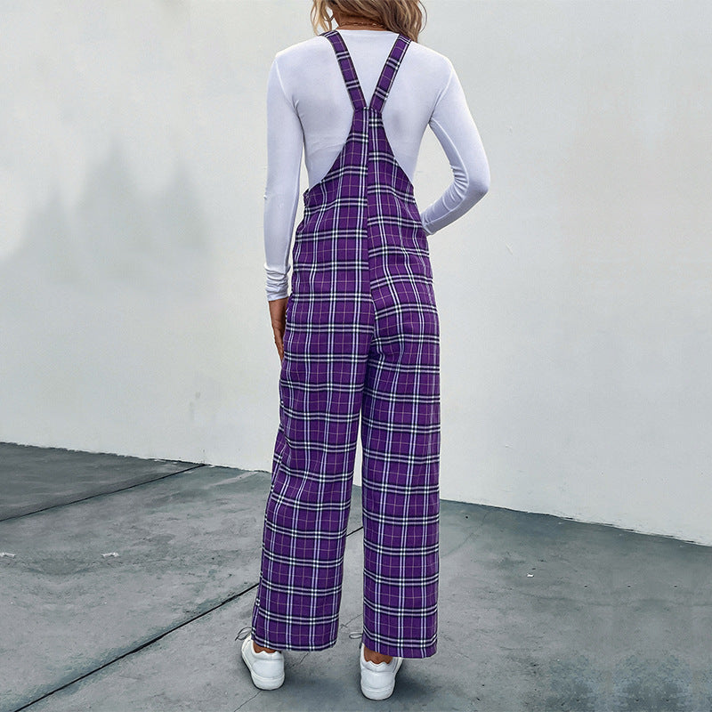 Plaid Spaghetti Straps Casual Jumpsuit Women’s Clothing