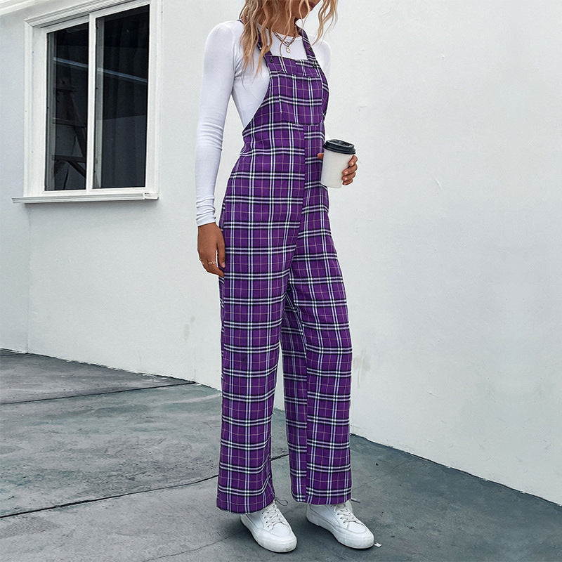 Plaid Spaghetti Straps Casual Jumpsuit Women’s Clothing