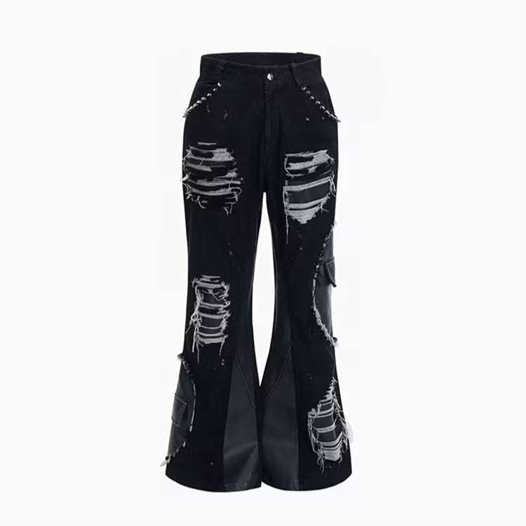 Retro Rivet Stitching Skinny Jeans - Black / S