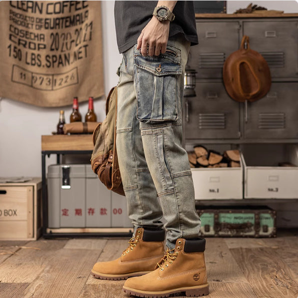 Spring And Autumn Retro Slim Fit Straight Leg Casual Pants - Retro Blue / 28