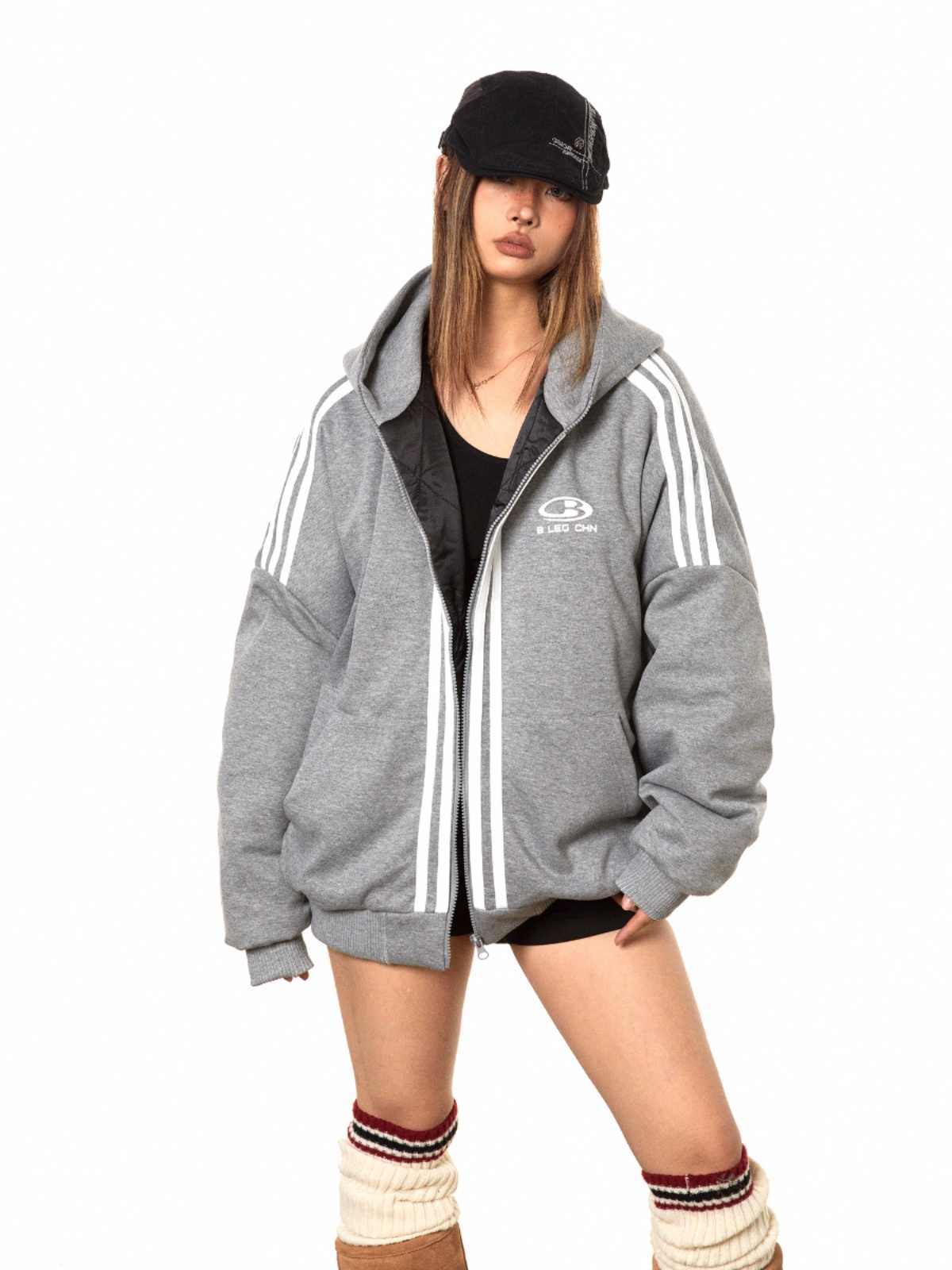 Retro Sports Hooded Cotton-padded Jacket Women’s Loose Casual Cotton-padded Clothes