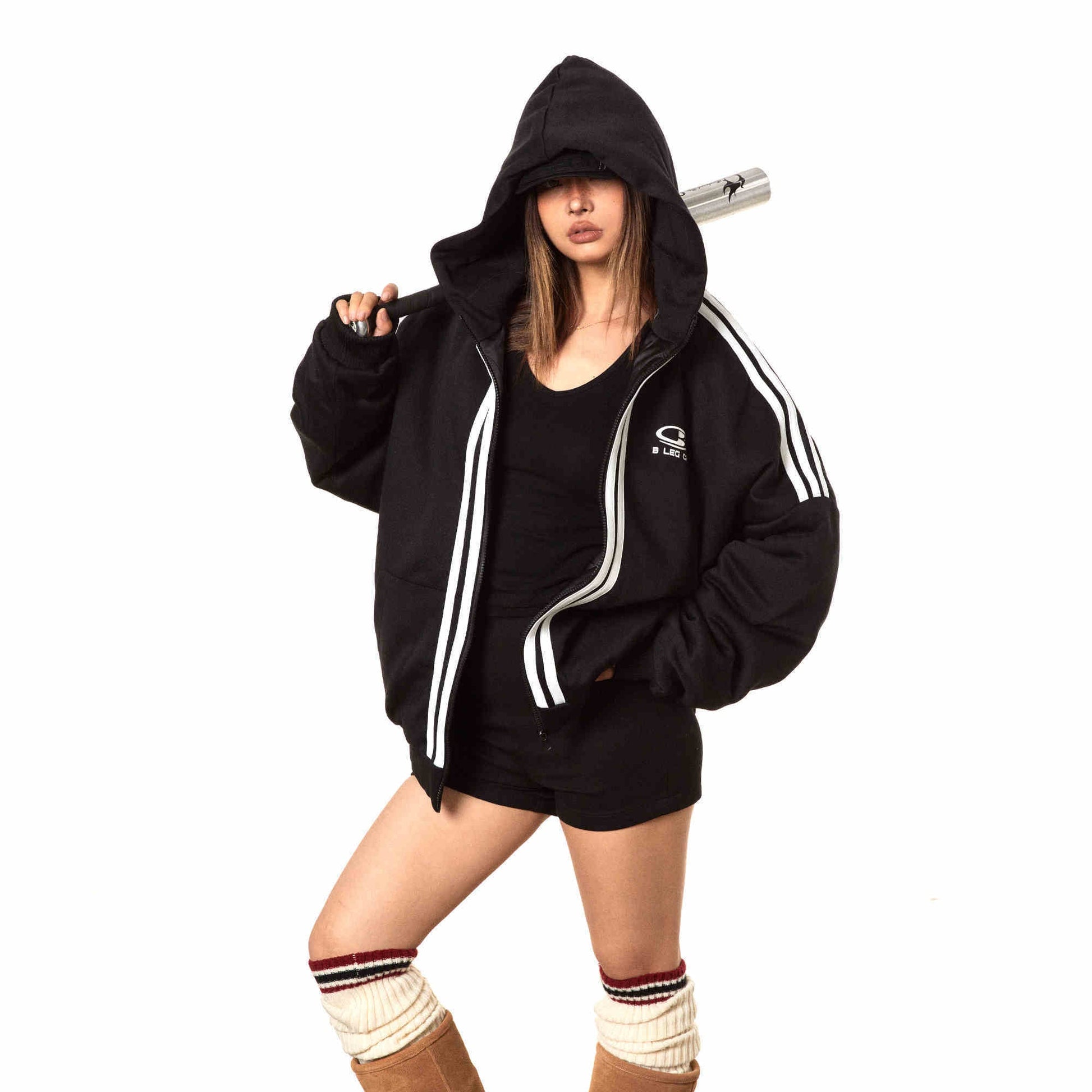 Retro Sports Hooded Cotton-padded Jacket Women’s Loose Casual Cotton-padded Clothes - Black / M
