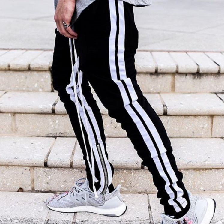 Two Bars Side White Side Retro Street Casual High Street Small Feet Cut Pants