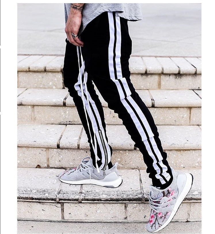 Two Bars Side White Side Retro Street Casual High Street Small Feet Cut Pants - M