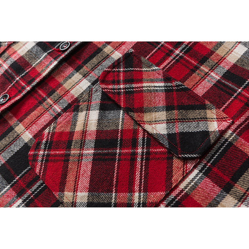 New Denim Lapel Plaid Shirt Men’s Retro