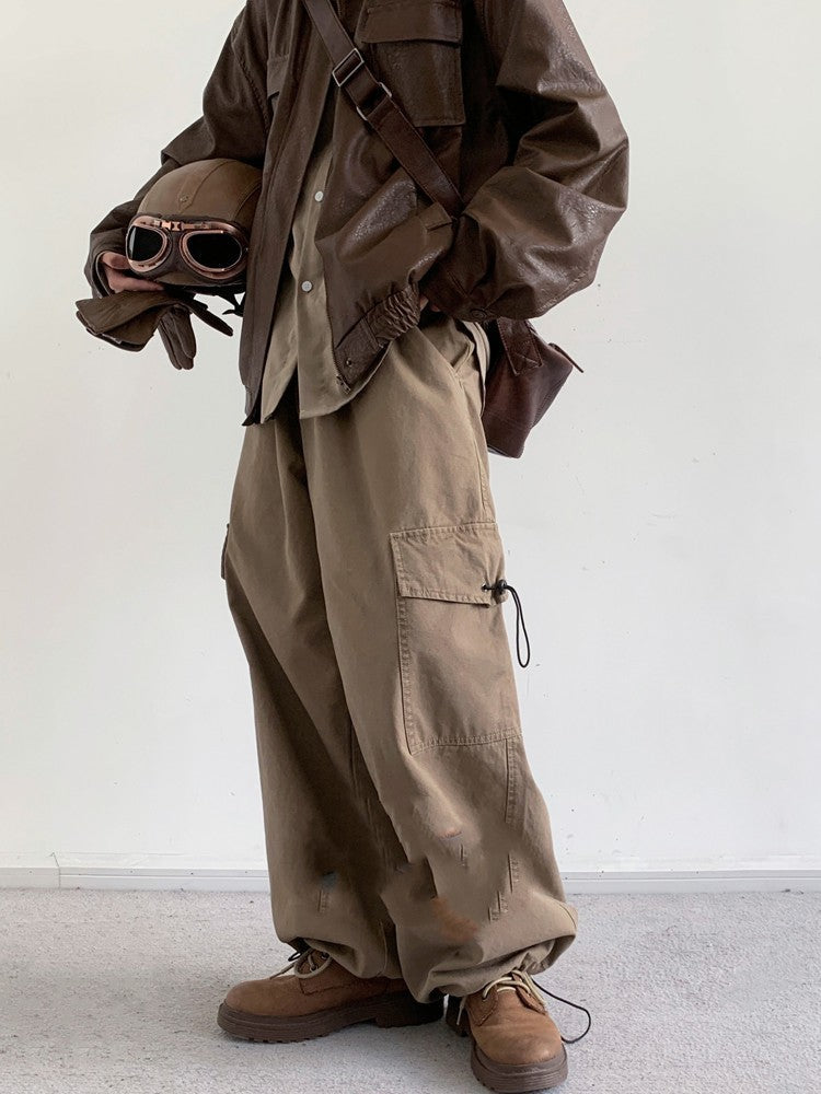 Vintage Wide Leg Basic Workwear Pants