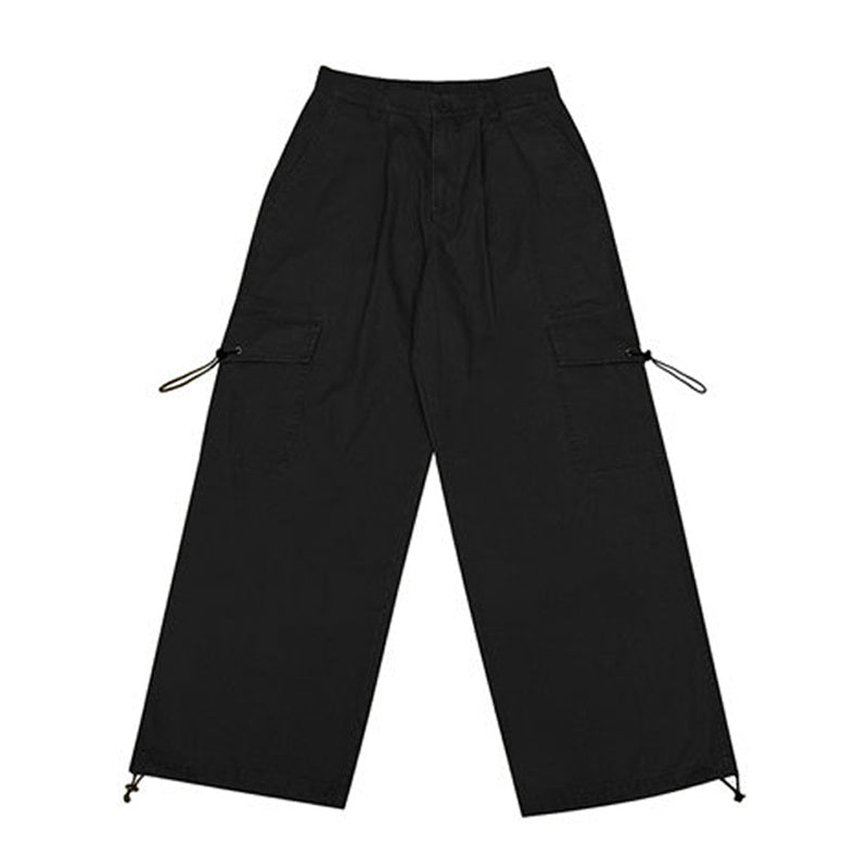 Vintage Wide Leg Basic Workwear Pants - Black / S