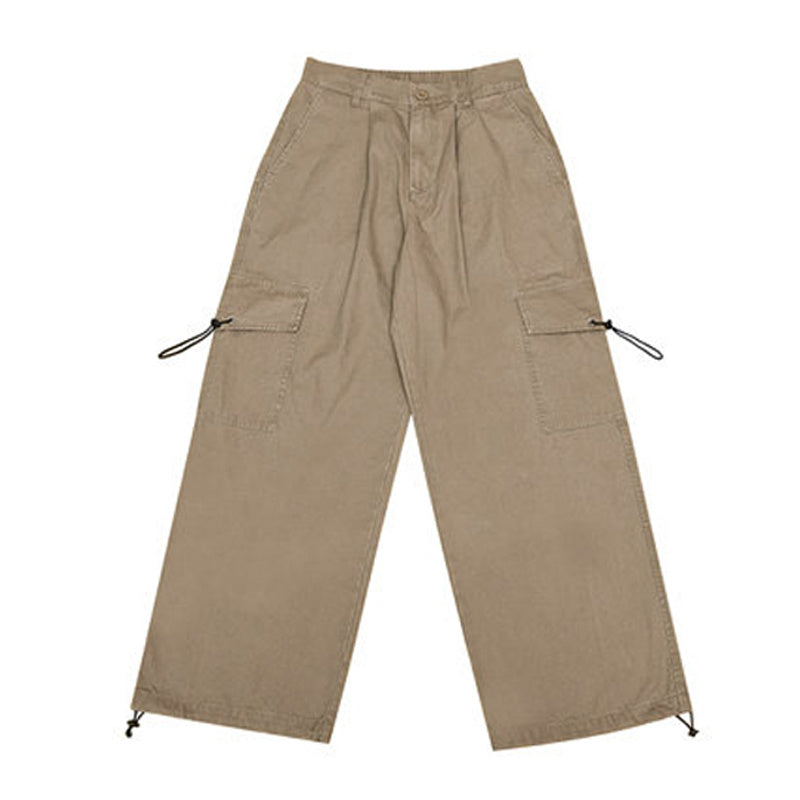 Vintage Wide Leg Basic Workwear Pants - Khaki / S