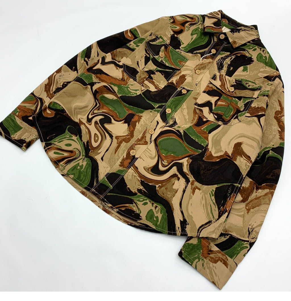 Beautiful Camouflage Shirt Men’s Japanese-style Retro Washed Amekaji Workwear Cotton Long Sleeve