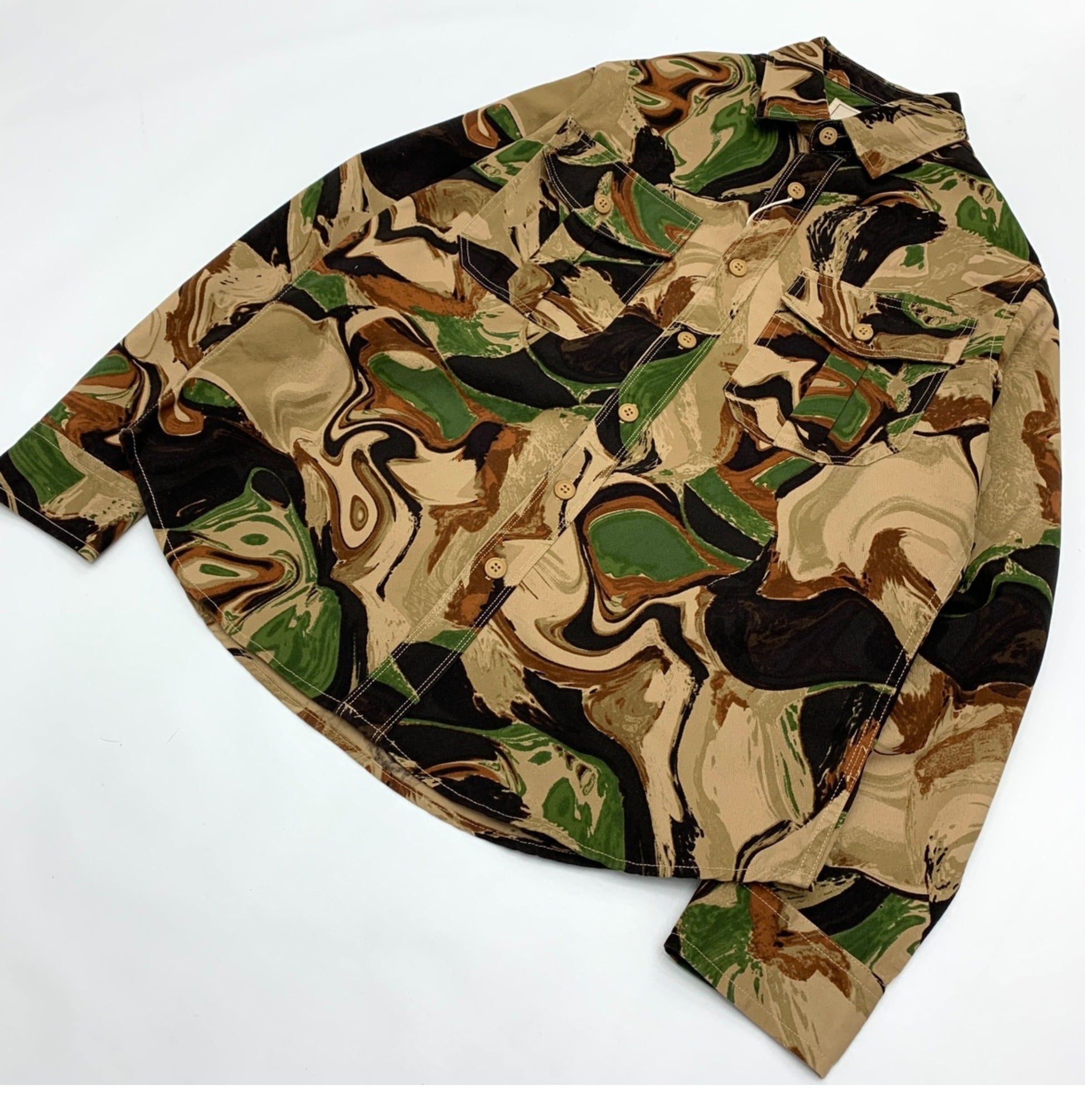 Beautiful Camouflage Shirt Men’s Japanese-style Retro Washed Amekaji Workwear Cotton Long Sleeve