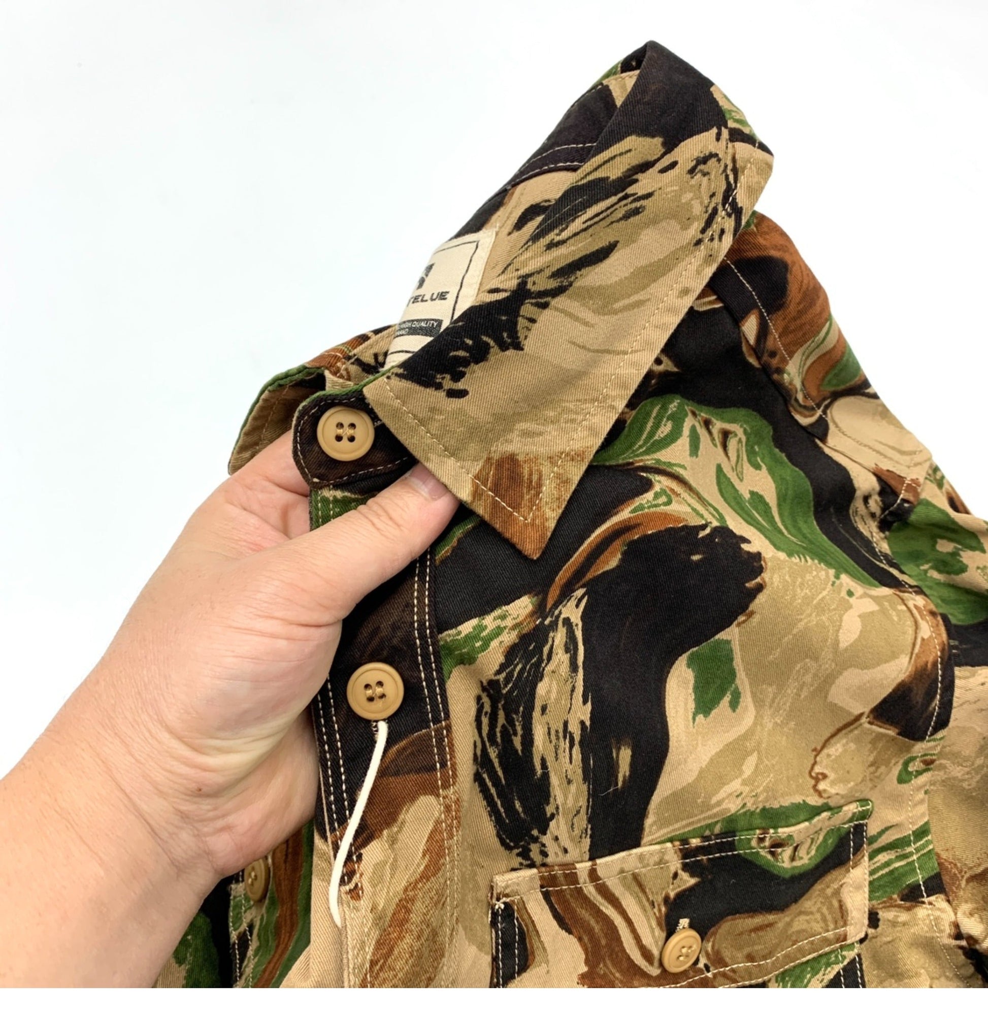 Beautiful Camouflage Shirt Men’s Japanese-style Retro Washed Amekaji Workwear Cotton Long Sleeve