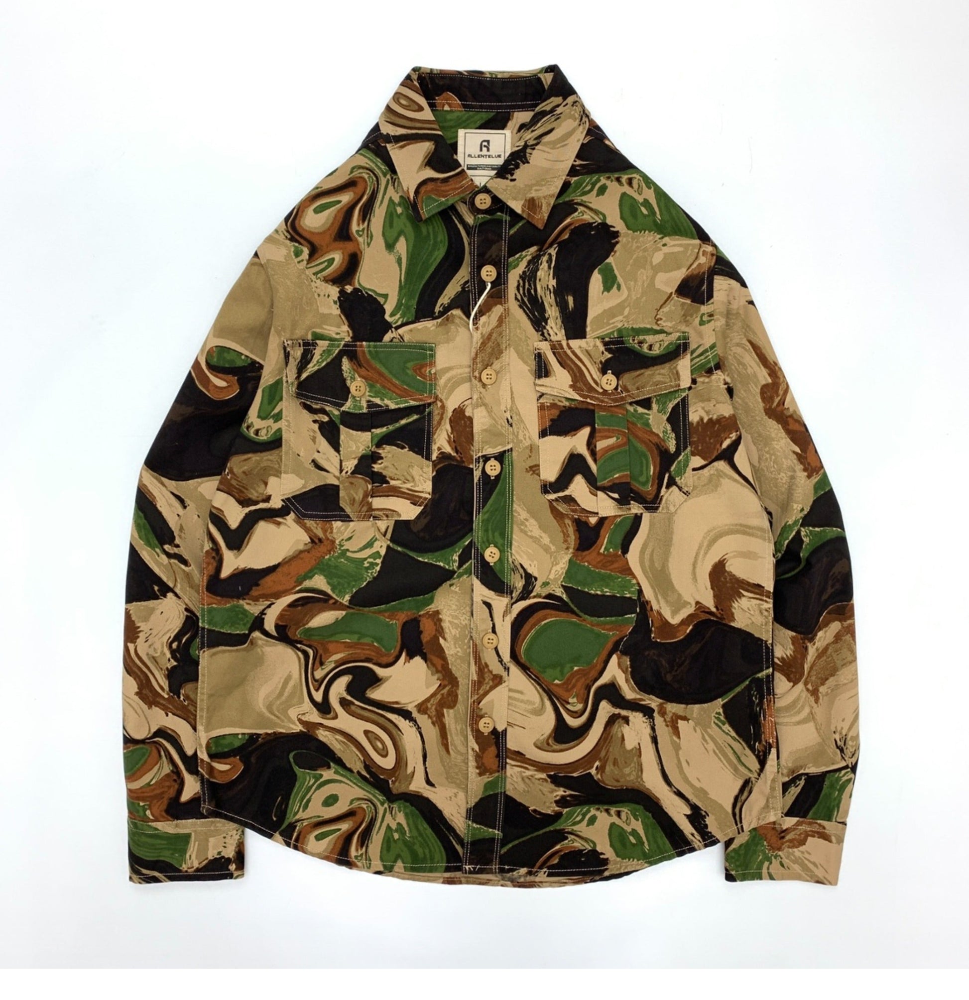 Beautiful Camouflage Shirt Men’s Japanese-style Retro Washed Amekaji Workwear Cotton Long Sleeve