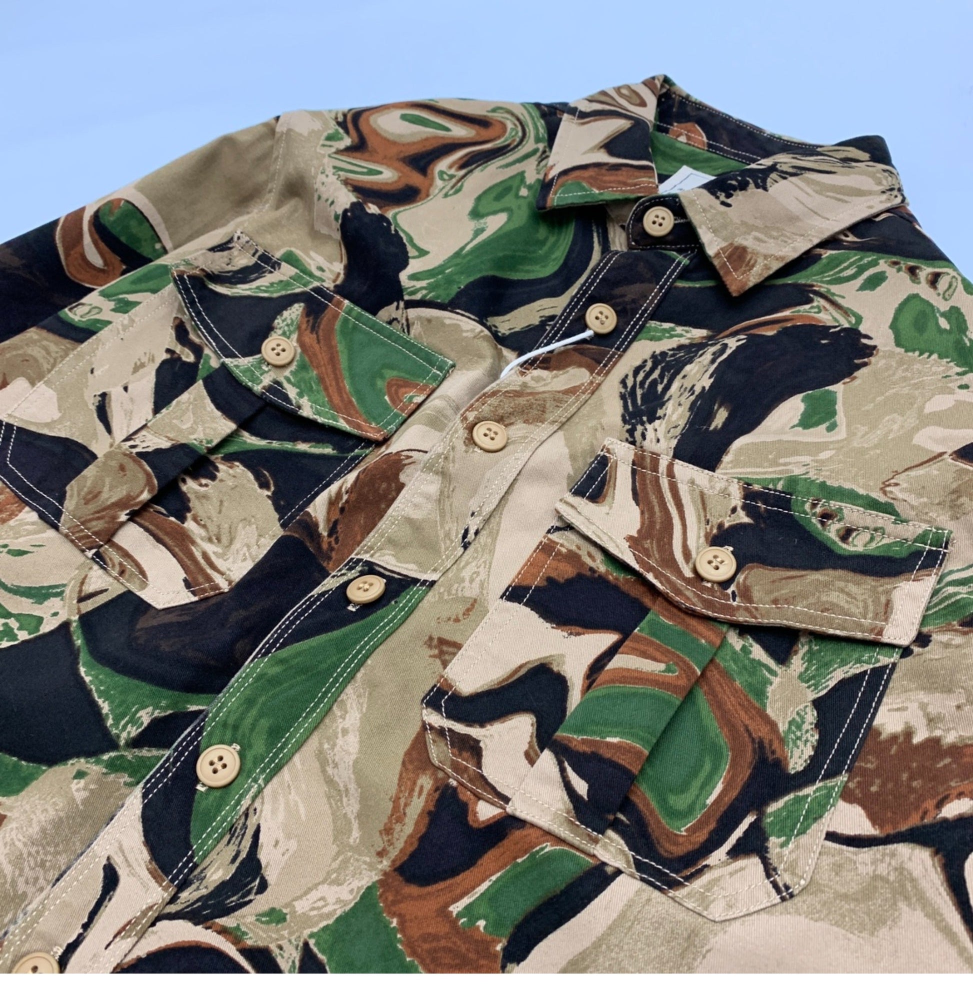 Beautiful Camouflage Shirt Men’s Japanese-style Retro Washed Amekaji Workwear Cotton Long Sleeve