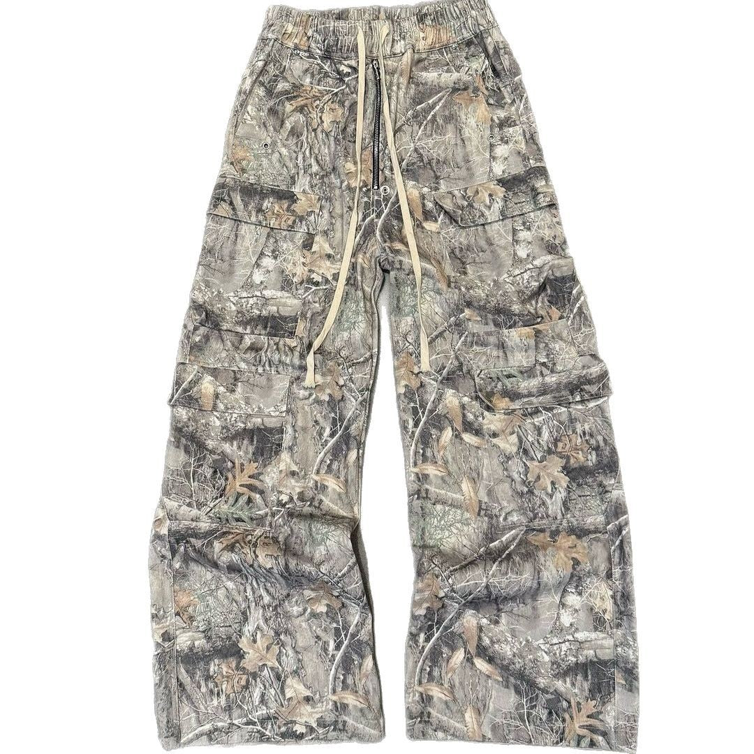 Retro Washed Multi-pocket Slacks Men’s Fashion Drawstring Trousers
