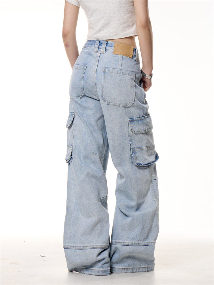 Retro Washed Pocket Straight Jeans