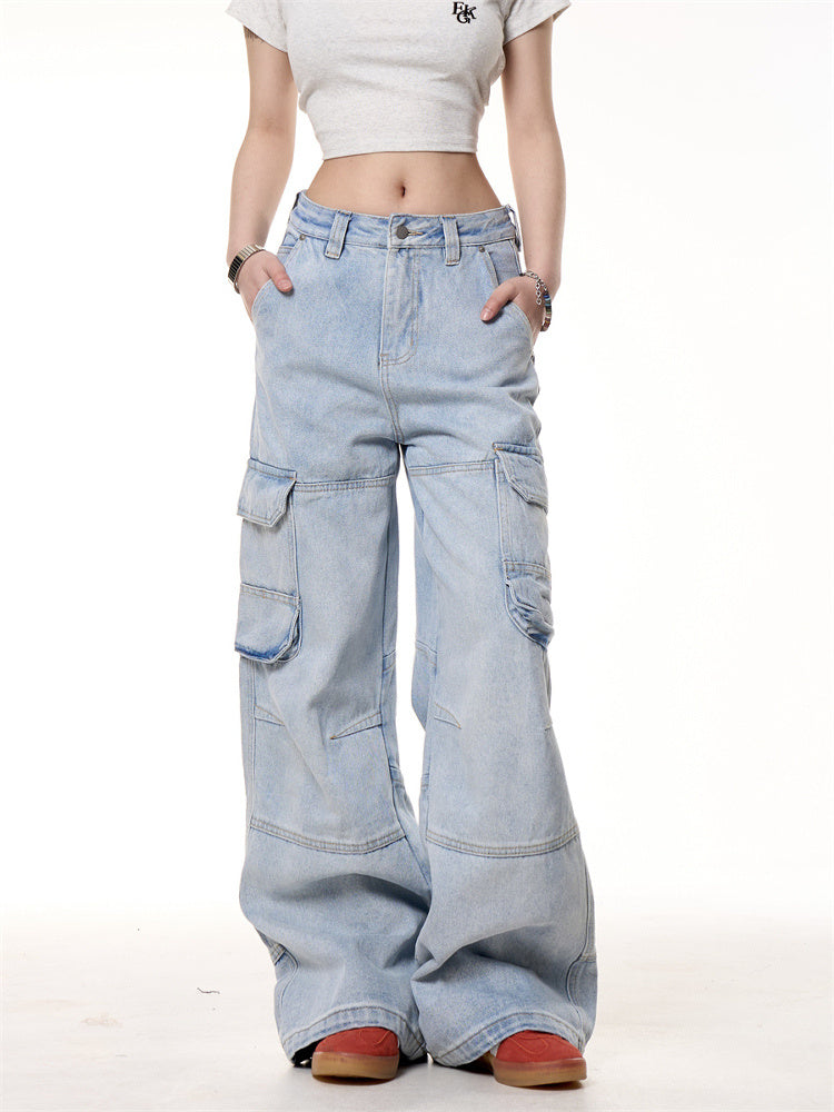 Retro Washed Pocket Straight Jeans