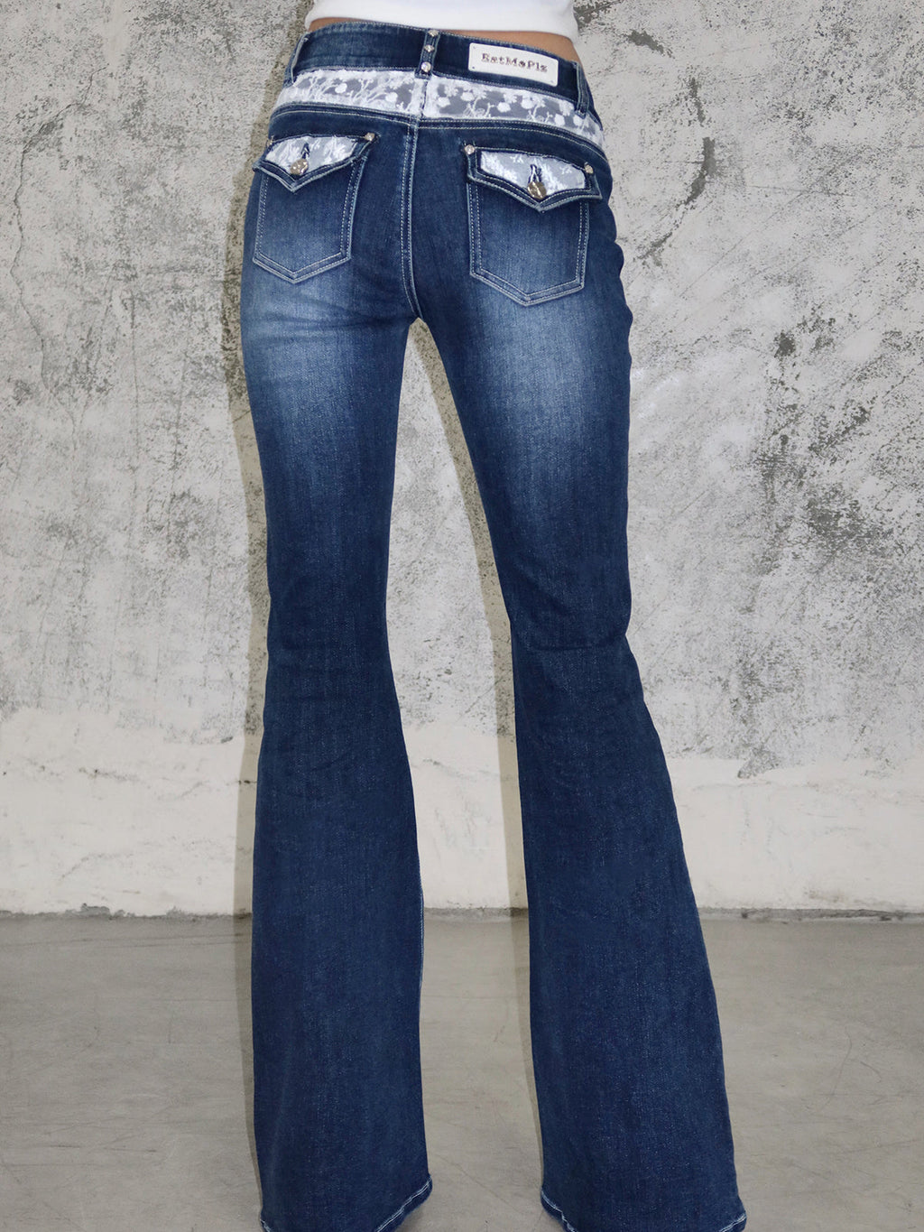 Rhinestone Skinny Low Waist Flared Dark Jeans