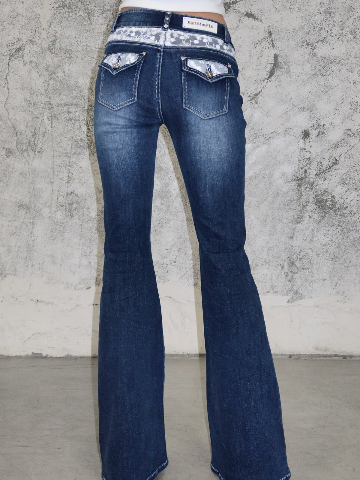 Rhinestone Skinny Low Waist Flared Dark Jeans