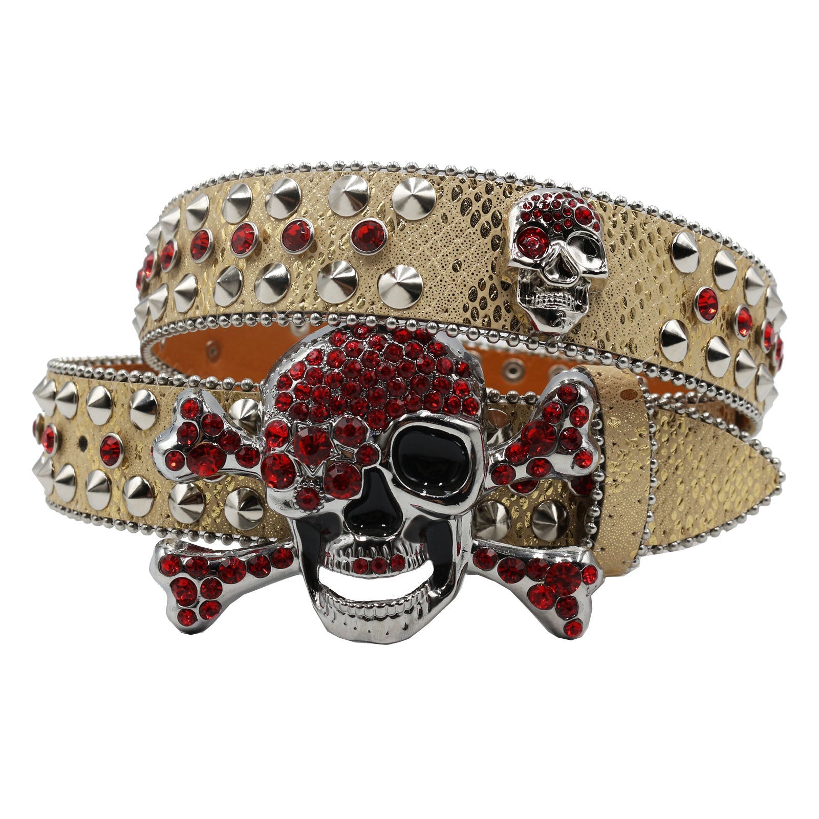 Rhinestone Women’s Inlaid Rivet Snake Pattern Full Diamond Y2g Fashion Trend Belt - Red / 105cm