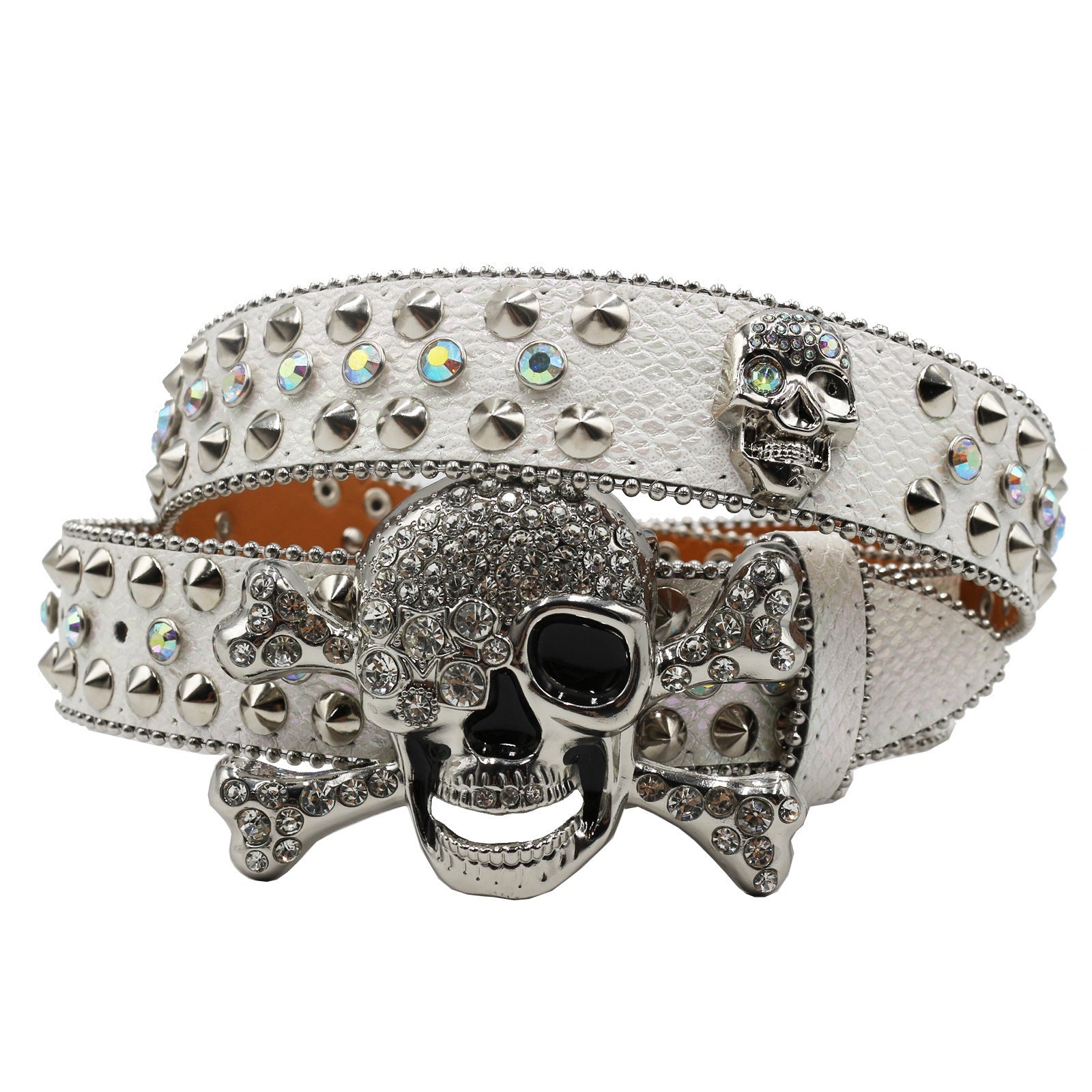 Rhinestone Women’s Inlaid Rivet Snake Pattern Full Diamond Y2g Fashion Trend Belt - White / 105cm