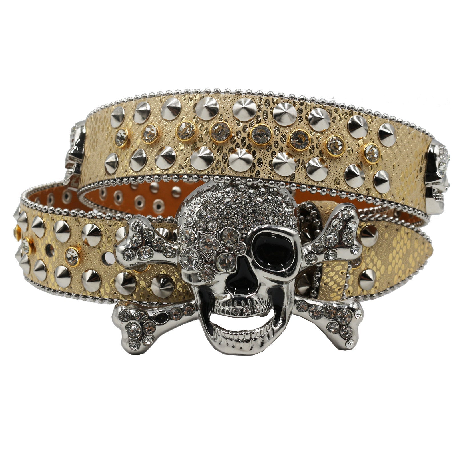 Rhinestone Women’s Inlaid Rivet Snake Pattern Full Diamond Y2g Fashion Trend Belt - Gold / 105cm