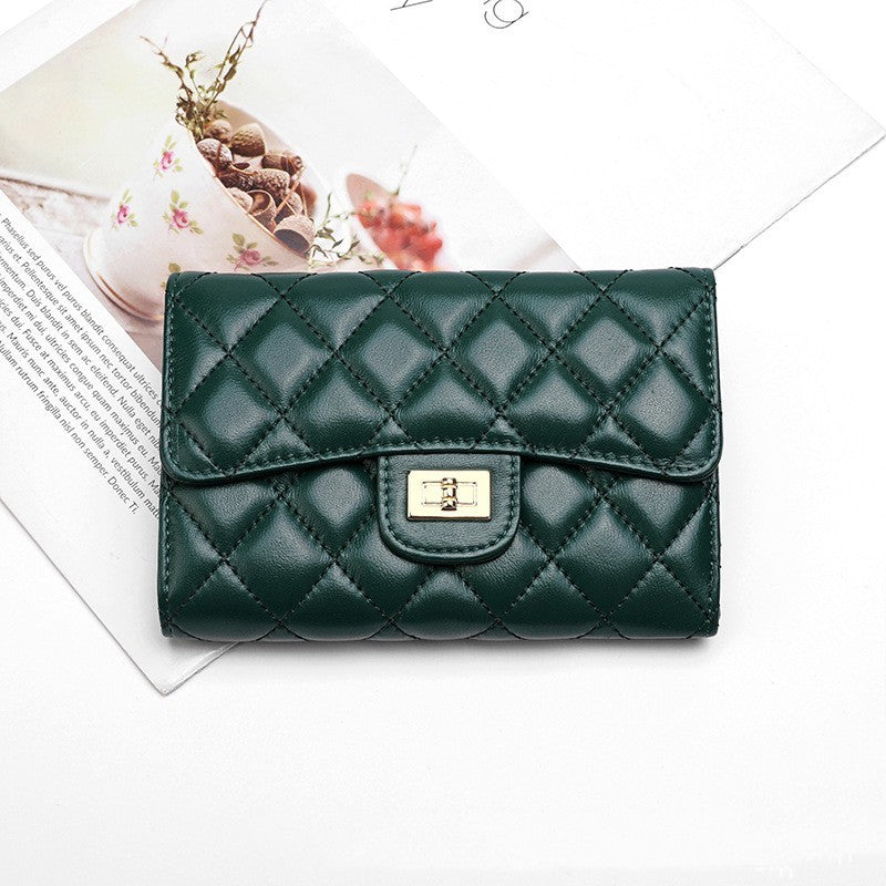 Rhombus Leather Wallet Luxury Clothing for Men and Women - Dark Green