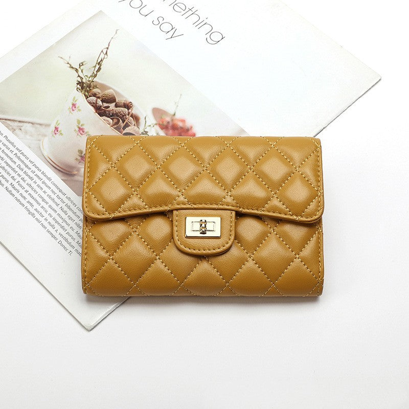 Rhombus Leather Wallet Luxury Clothing for Men and Women - Yellow