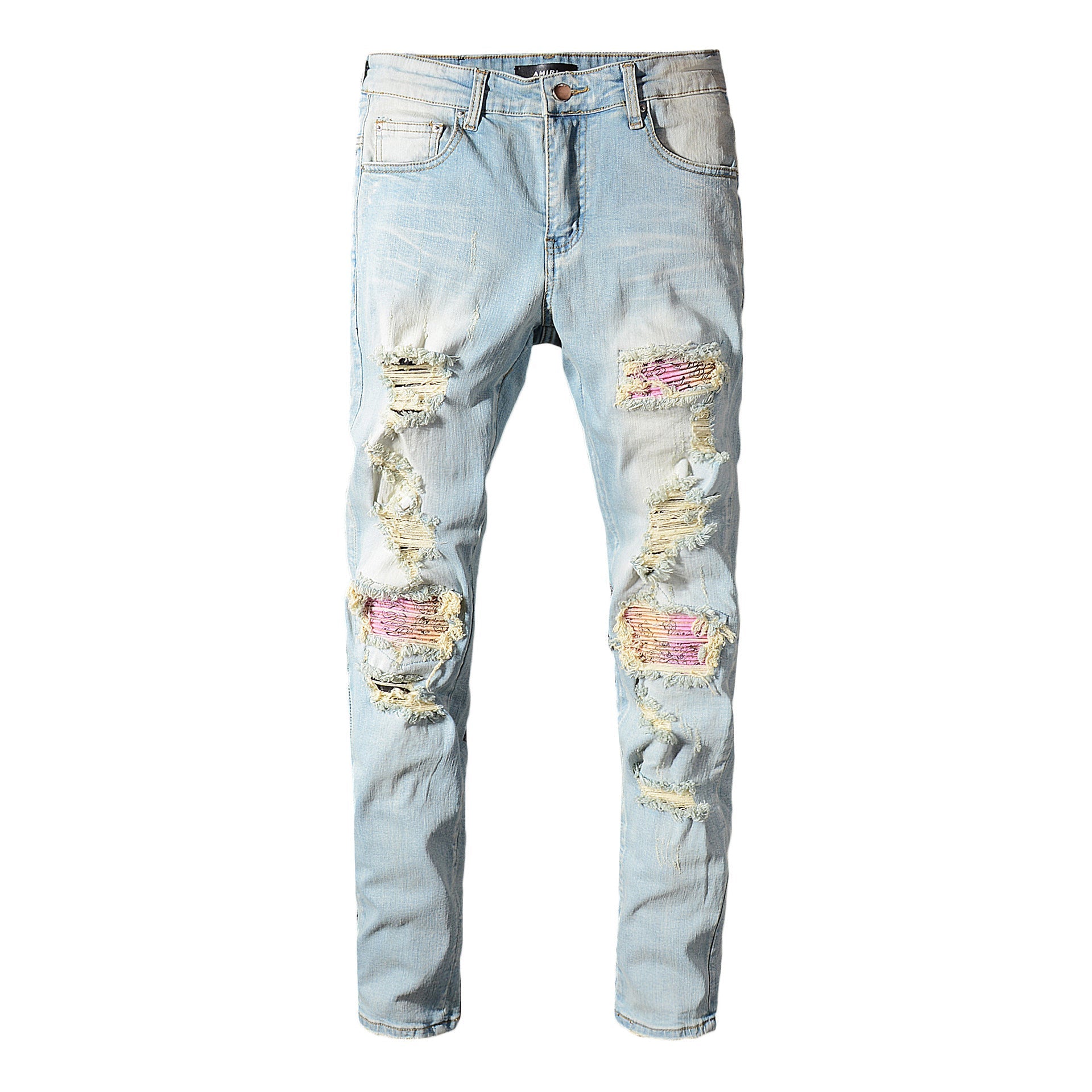Colorful ripped patch beggar pants