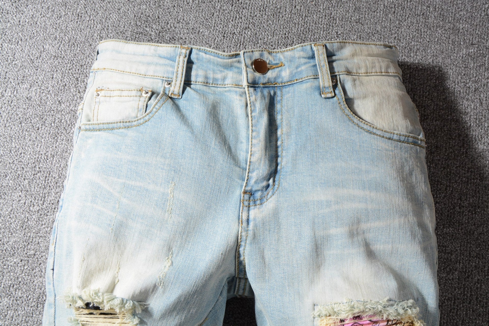 Colorful ripped patch beggar pants