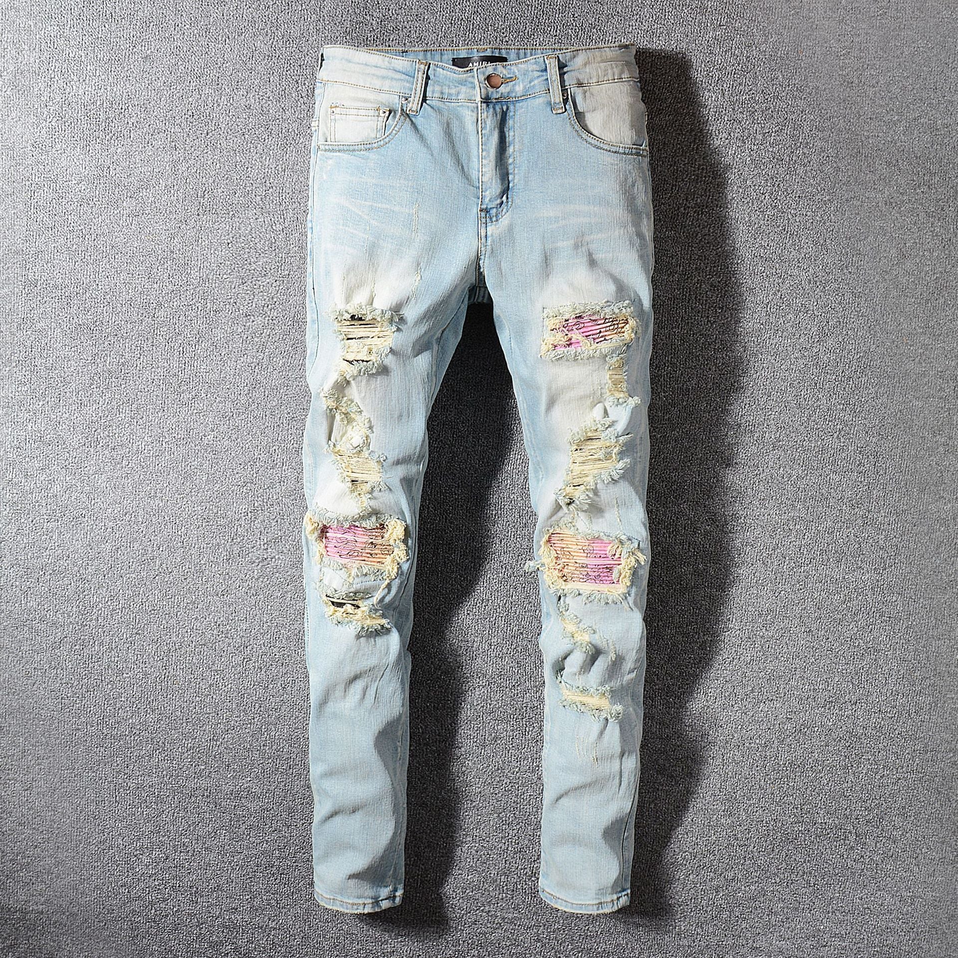 Colorful ripped patch beggar pants - Light blue / 38